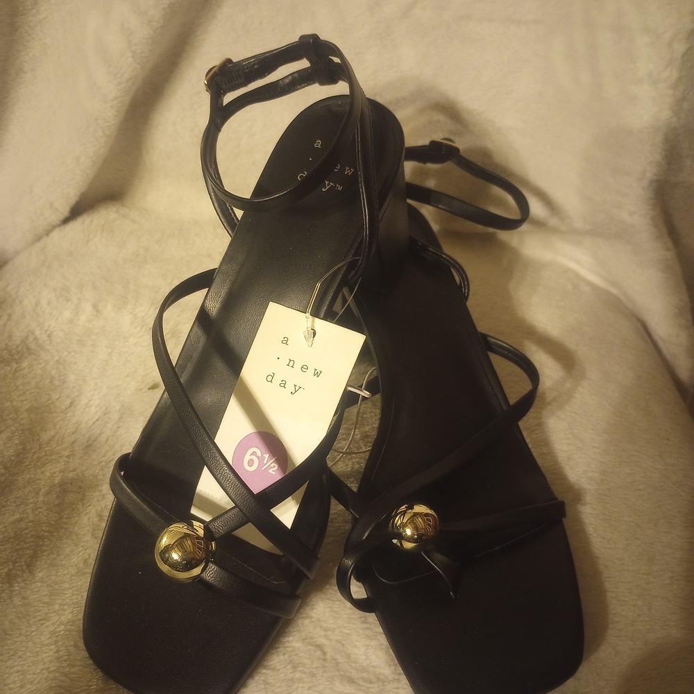 A New Day Black Strappy Low Heels